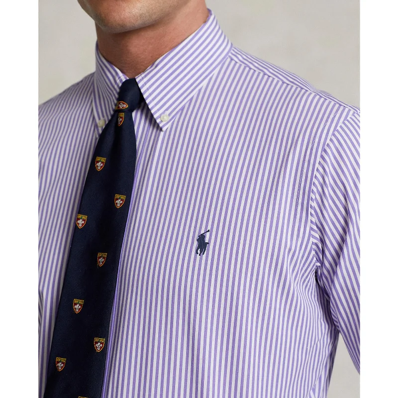 Men's two - tone stripe polo shirts with a preppy styleCustom Fit Striped Stretch Poplin Shirt - Stripe - Lavender & White