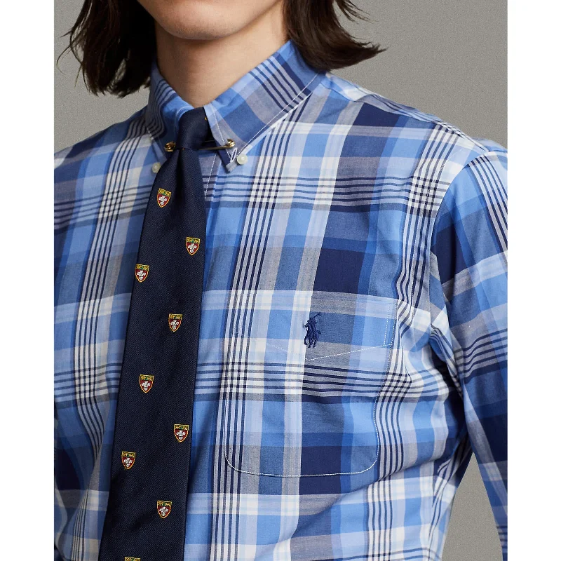 Men's reversible polo shirts with two different looksPoplin Stretch Custom Fit Shirt - Check - Blue