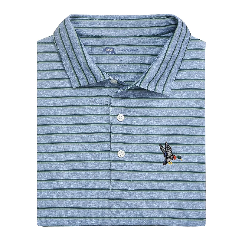 Men's slim fit short sleeve polo shirts with contrast collarsMallard Fairway Stripe Performance Polo - Country Blue