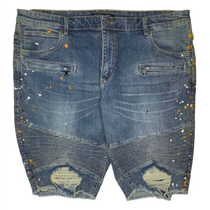 Men's wide - leg linen blend shorts for a relaxed beachside vibe    Men's Acrylic Denim Short In Dark Wash