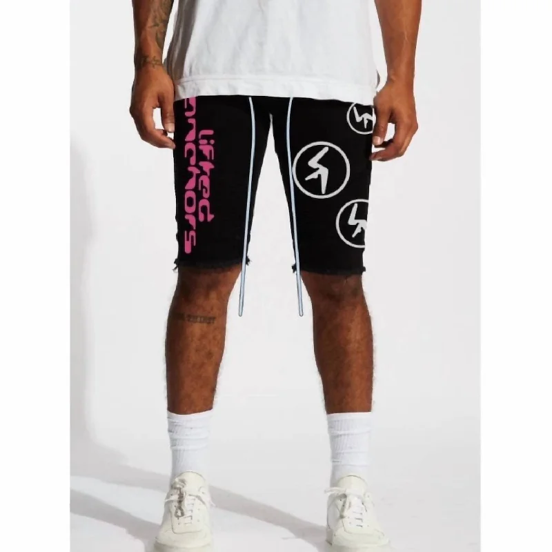 Men's checkered pattern wool shorts for a stylish winter layering option   Men's Aphex Puff Print Denim Short In Black
