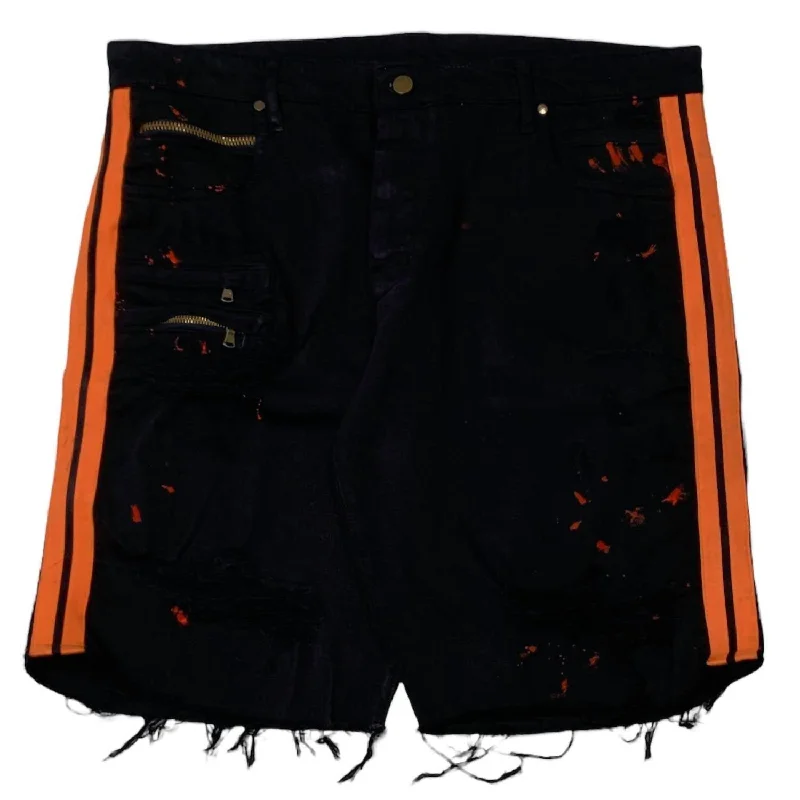 Men's pleated front twill shorts for a classic and sophisticated appearance   Men's Denim Short In Black/orange