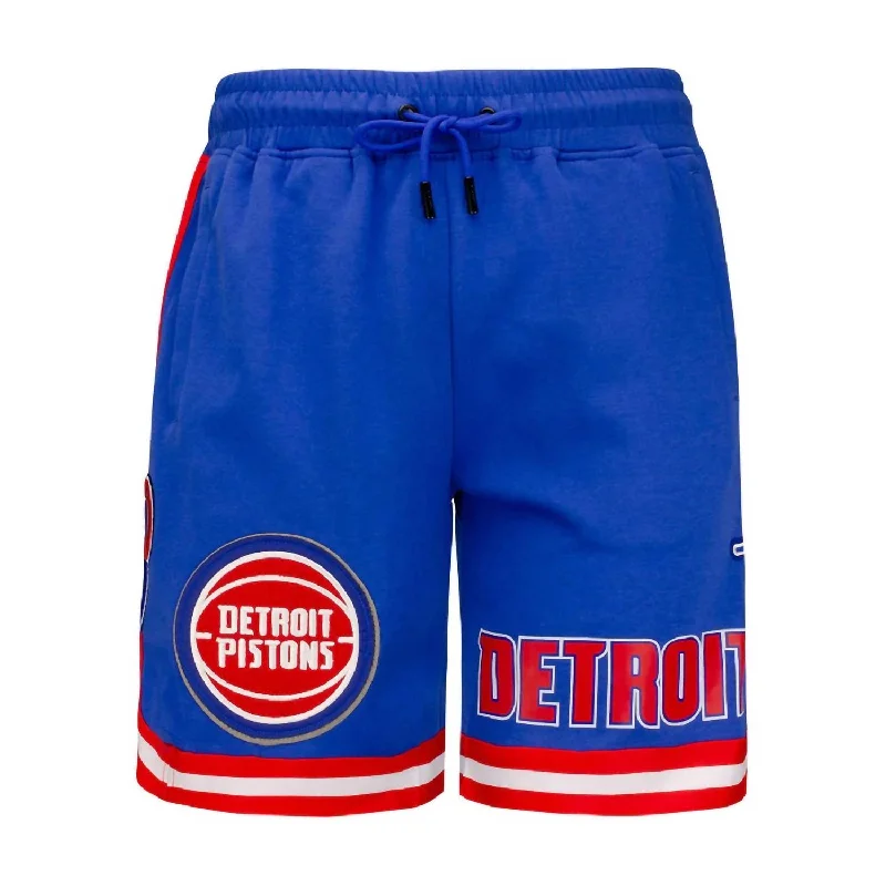 Men's side - stripe track shorts for a sporty running look   Men's Detroit Pistons Chenille Short In Royal Blue