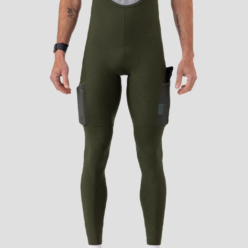Men's distressed cotton shorts for a bohemian - inspired style   Men's Lightweight Cargo Bib Tight - Olive