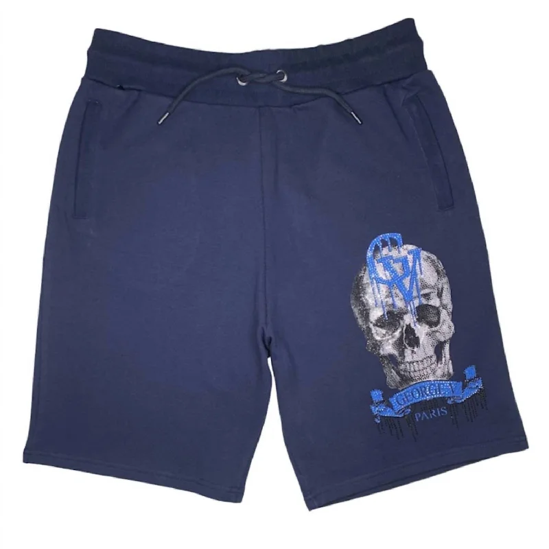 Men's side - stripe track shorts for a sporty running look   Men's Logo Skull Short In Navy