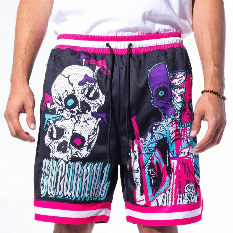 Men's floral print silk blend shorts for a unique night - out look   Men's Sauron Short In Black