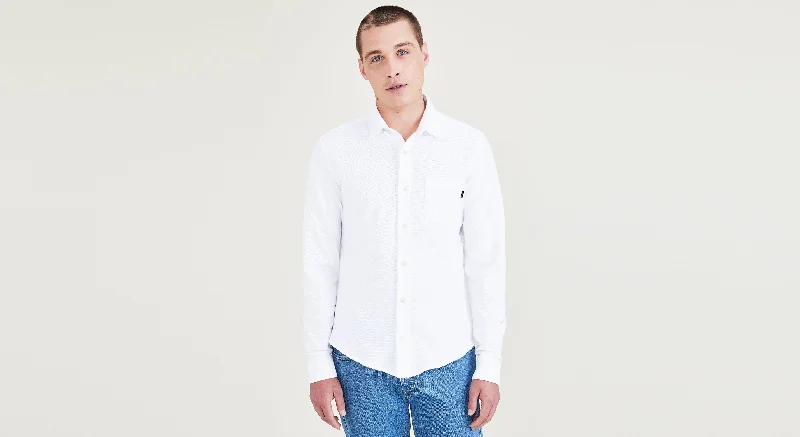Men's pleated front twill shorts for a classic and sophisticated appearance   Men's Slim Fit Knit Button-Up Shirt