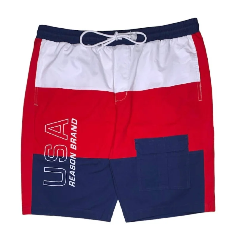Men's plaid pattern wool blend shorts for a preppy fall style   Men's Usa Short In Red/white/blue