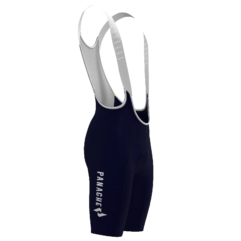 Men's zip - pocket canvas shorts for added functionality during travel   Men's WT 2ND SKIN Bib Short - Midnight Blue w/Panache Logo