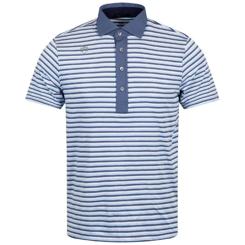 Men's two - tone stripe polo shirts with a preppy styleMerrimack Polo Falcon/Delphinium/Ash - AW24