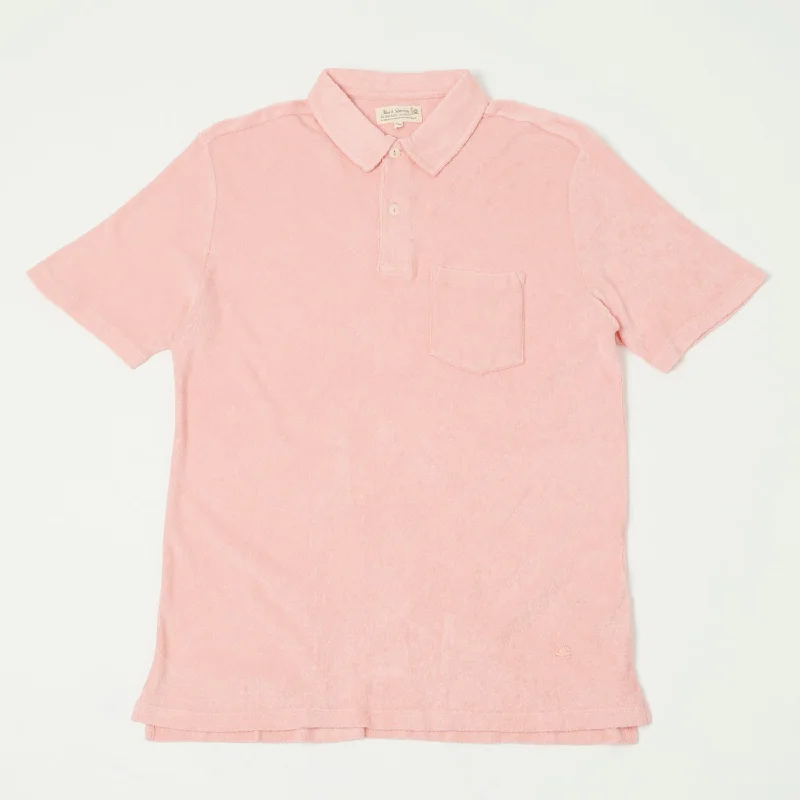 Men's vintage - inspired retro polo shirts with unique patternsMerz b. Schwanen TPLP02 Plant Based Terry Polo Shirt - Peach