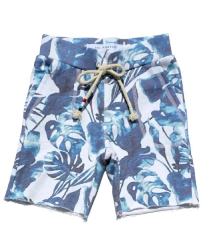 Men's wide - leg linen blend shorts for a relaxed beachside vibe    Midnight Printed Short In Blue/palm