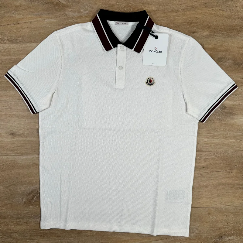 Men's luxury cashmere blend polo shirts in solid colorsMoncler Logo Patch Polo Shirt in White