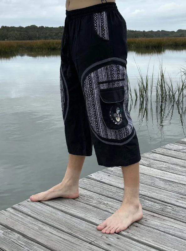 Men's side - stripe track shorts for a sporty running look   3/4 Mushroom shorts- IKAT