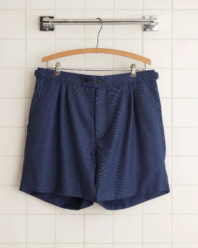 Men's checkered pattern wool shorts for a stylish winter layering option   Night Blue Wool Shorts - 34