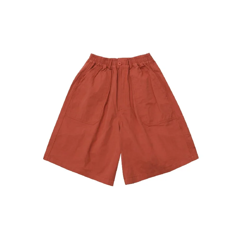 Men's elastic waistband lounge shorts for lazy weekends at home   One Tuck Wide Fatigue Half Short In Vintage Red