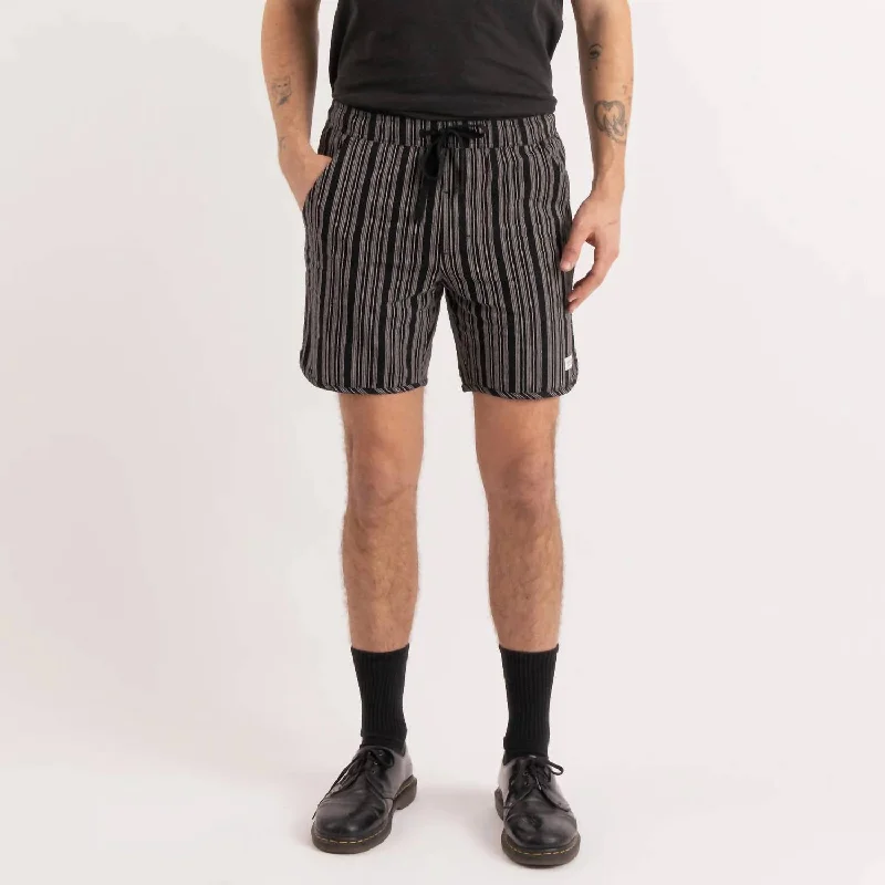 Men's distressed cotton shorts for a bohemian - inspired style   Pathway Stripe Elastic Walkshort In Black