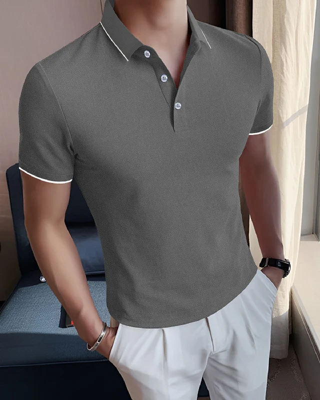 Men's color - block polo shirts with a bold fashion statementPolo Charcoal Grey Button Collar T-Shirt