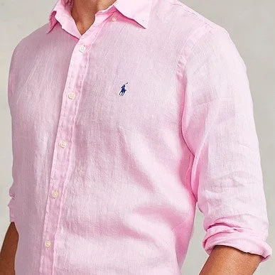 Men's color - block polo shirts with a bold fashion statementPolo Ralph Lauren - Custom Fit Linen Shirt - Bright Pink