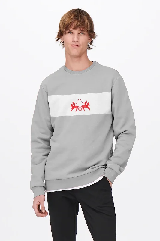 Men's quick - dry polo shirts for water sports activitiesPolo Republica Men's Panel Design Double Horse Embroidered Fleece Sweat Shirt