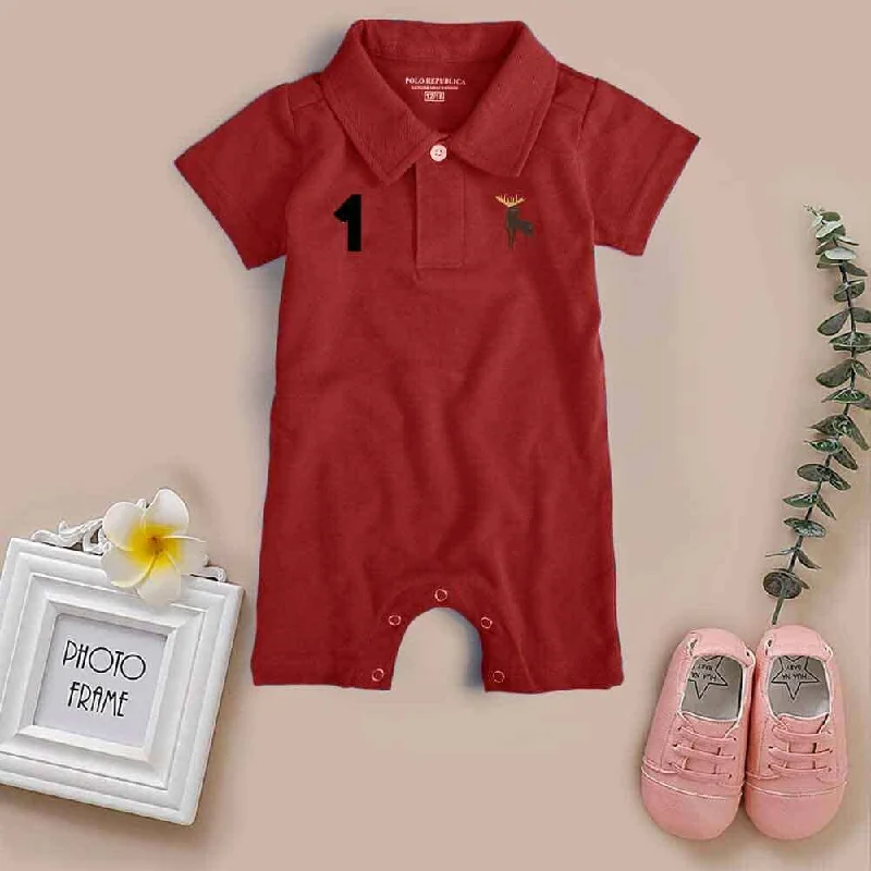 Men's high - collar polo shirts with a modern twistPolo Republica Moose-1 Printed Design Short Sleeve Baby Romper