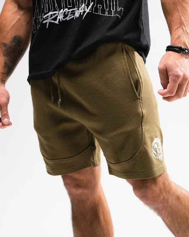 Men's neon - colored athletic shorts for high - visibility workouts   RACE BEAR SWEATSHORTS - OLIVE