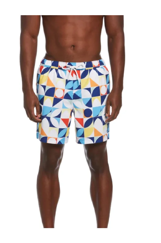 Men's moisture - wicking performance shorts for sweaty outdoor activities   Original Penguin Retro Print Swim Shorts In Mazarine Blue