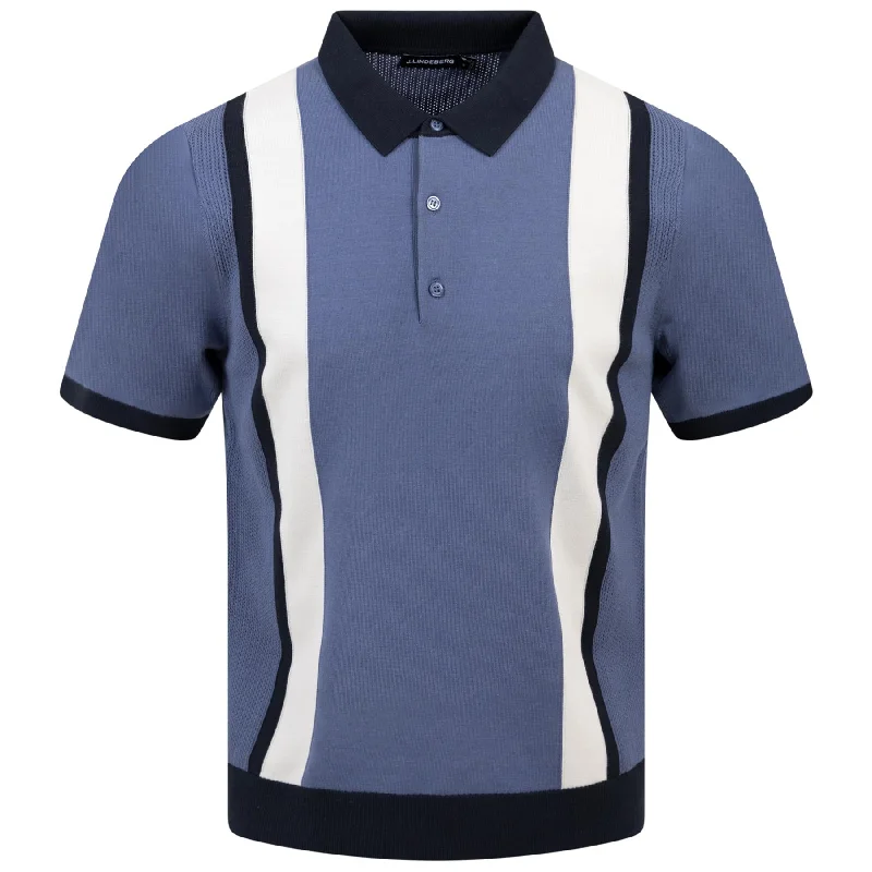 Men's reversible polo shirts with two different looksReymond Regular Fit Knitted Stripe Polo Bijou Blue - SS24