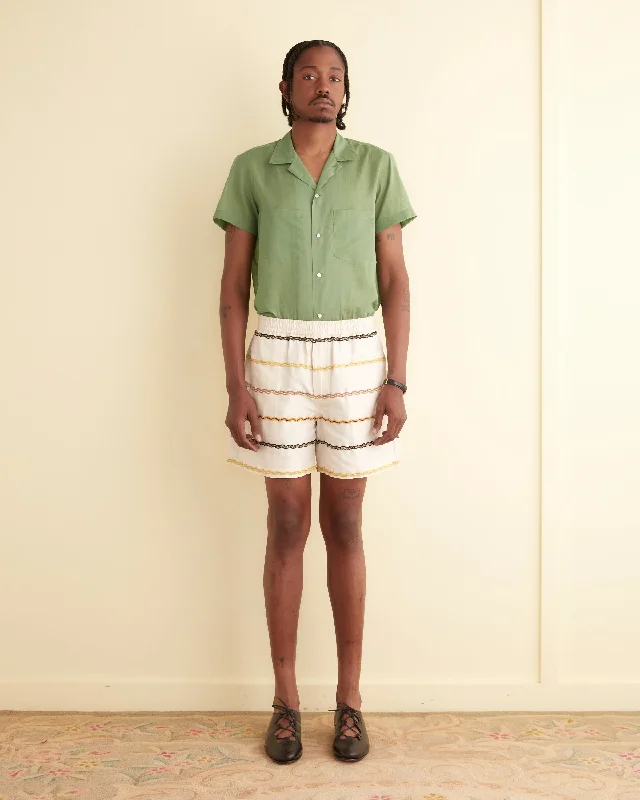 Men's floral print silk blend shorts for a unique night - out look   Rickrack Stripe Rugby Shorts