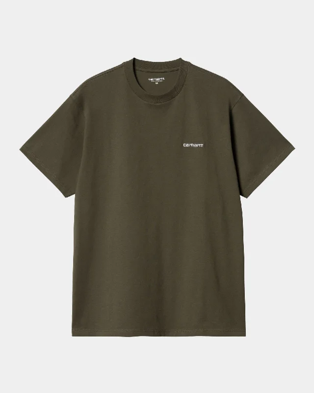 Men's jacquard woven polo shirts with intricate designsScript Embroidery T-Shirt | Cypress / White