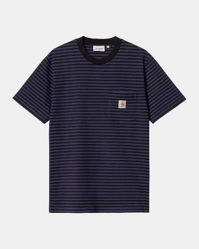 Men's breathable cotton blend polo shirts for summer outingsVerner Stripe Pocket T-Shirt | Black / Aura