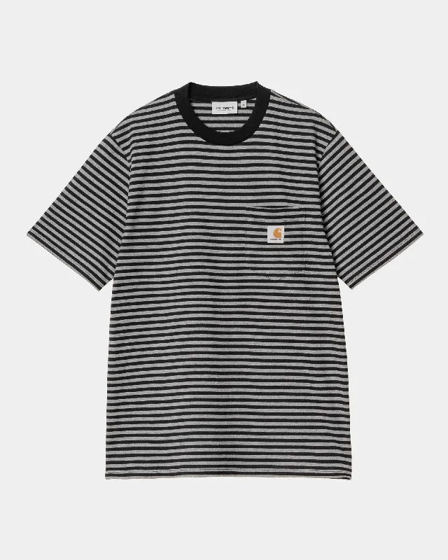 Men's button - down spread collar polo shirts for business casualVerner Stripe Pocket T-Shirt | Black / Dark Grey Heather