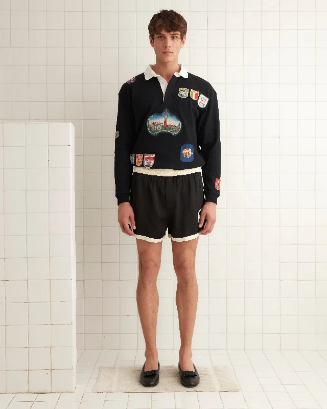 Men's plaid pattern wool blend shorts for a preppy fall style   Satin Gym Shorts - Black