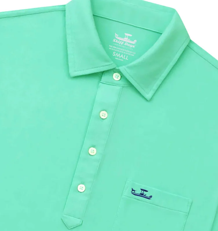 Men's button - down spread collar polo shirts for business casualSkiff Dogs: Upcycled Surf Polo - Seaglass