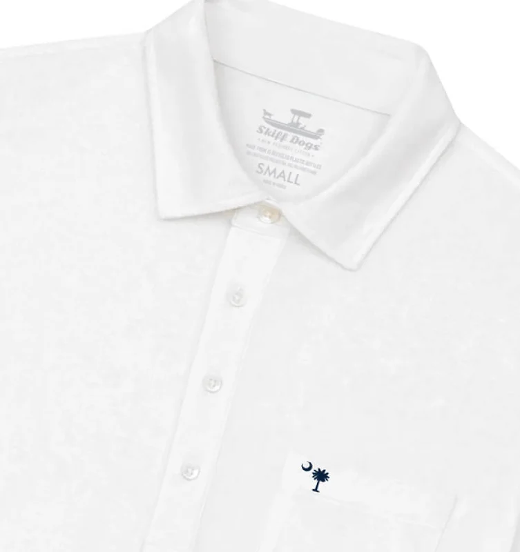 Men's budget - friendly basic polo shirts in multiple colorsPalmetto Moon: Upcycled Surf Polo - White