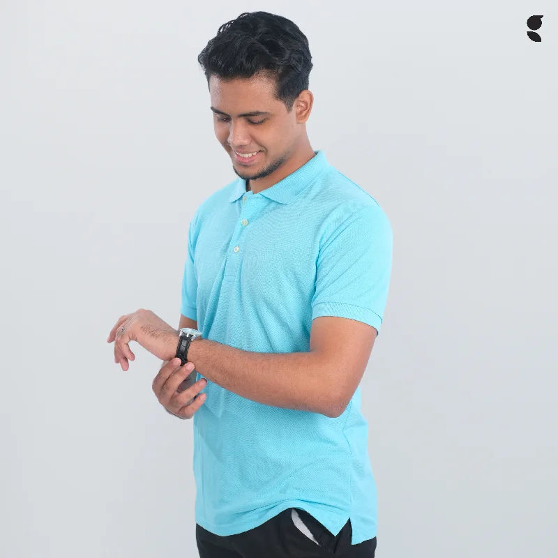 Men's high - collar polo shirts with a modern twistSolid Polo | Sky Blue