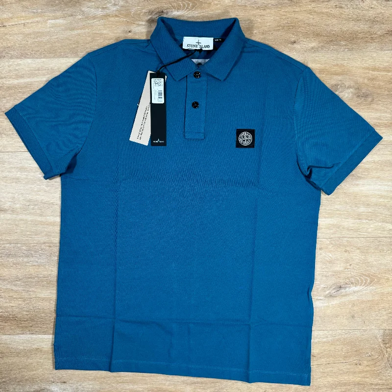 Men's luxury cashmere blend polo shirts in solid colorsStone Island Patch Logo Polo Shirt in Avio Blue