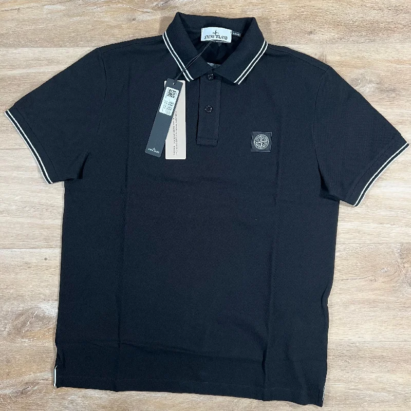 Men's jacquard woven polo shirts with intricate designsStone Island Patch Logo Polo Shirt in Black