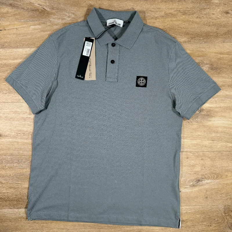 Men's two - tone stripe polo shirts with a preppy styleStone Island Patch Logo Polo Shirt in Green Grey