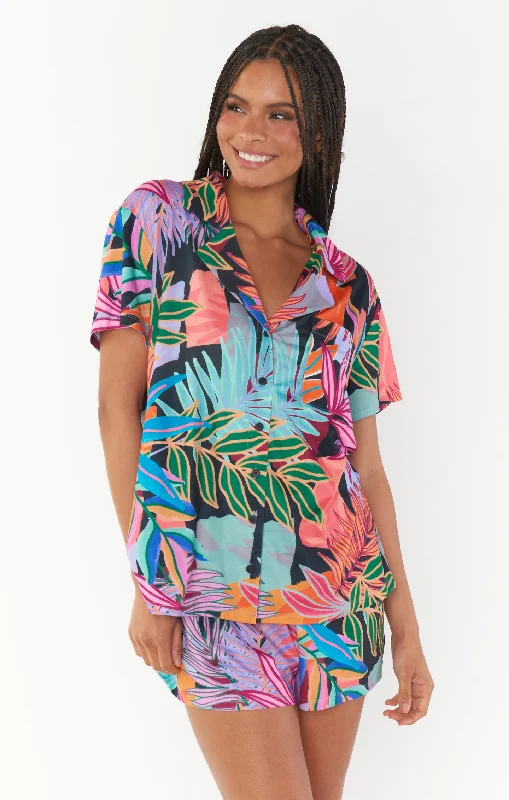 Men's wide - leg linen blend shorts for a relaxed beachside vibe    Sunday Morning Sleep Set ~ Tropical Paradise Knit