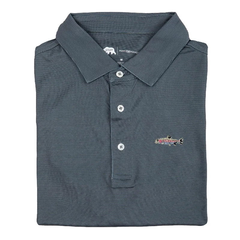 Men's two - tone stripe polo shirts with a preppy styleTrout Blade Stripe Performance Polo - Gunmetal