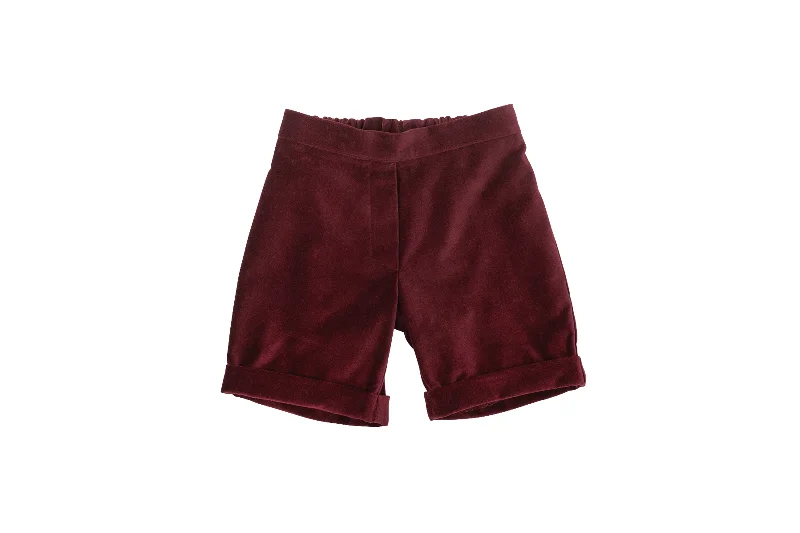 Men's elastic waistband lounge shorts for lazy weekends at home   Velvet Shorts - Bordeaux