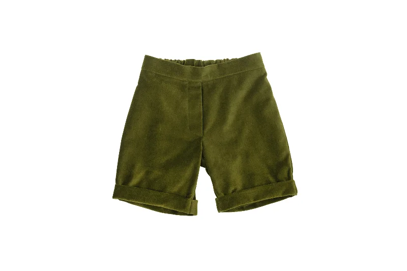 Men's high - waisted swim shorts with UPF protection for beach vacations   Velvet Shorts - Olive Green