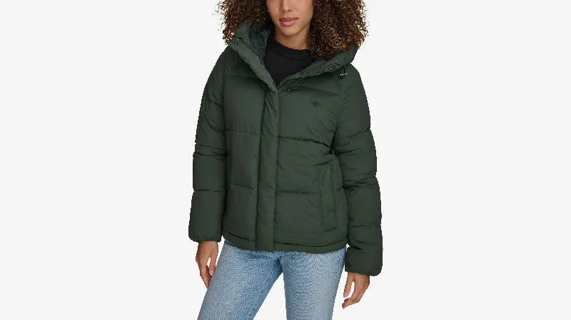 Men's side - stripe track shorts for a sporty running look   Women's Puffer Jacket
