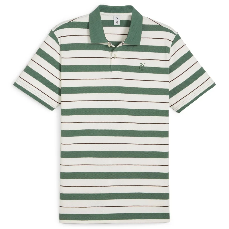 Men's quick - dry polo shirts for water sports activitiesX QGC Sunday Stripe Polo Warm White/Deep Forest - SS24
