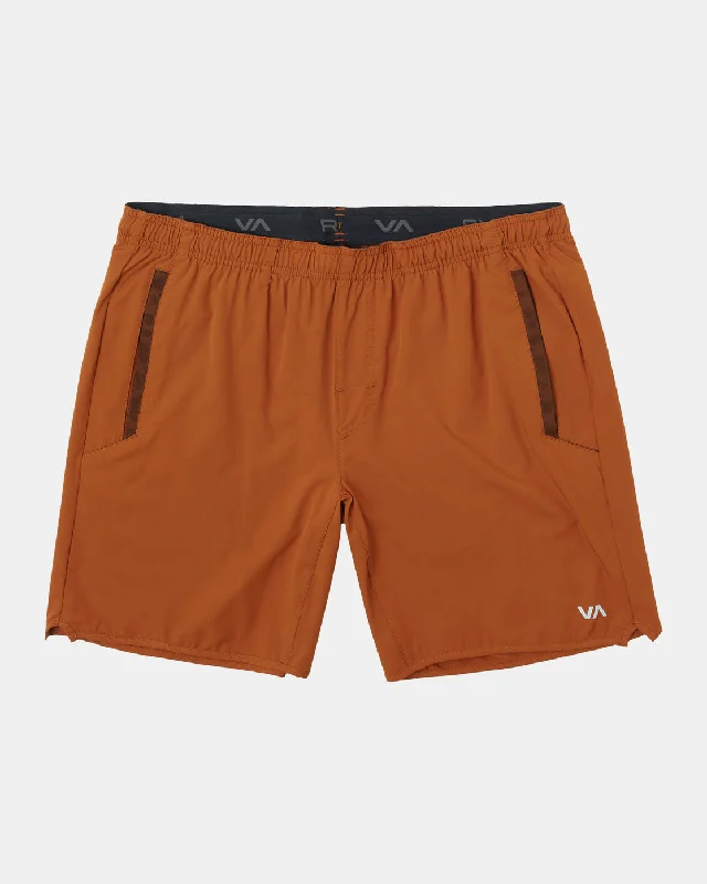 Men's checkered pattern wool shorts for a stylish winter layering option   Yogger Stretch 17" Athletic Shorts - Dark Amber