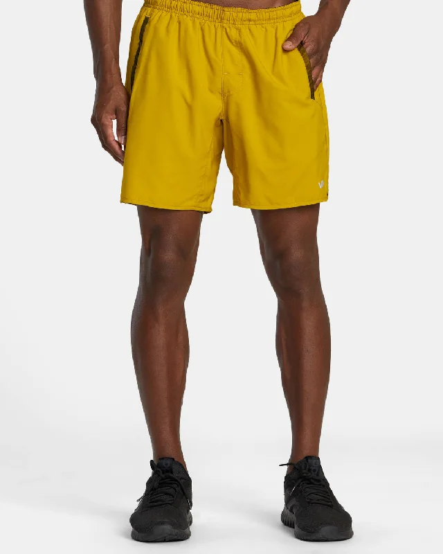 Men's wide - leg linen blend shorts for a relaxed beachside vibe    Yogger Stretch 17" Athletic Shorts - Golden