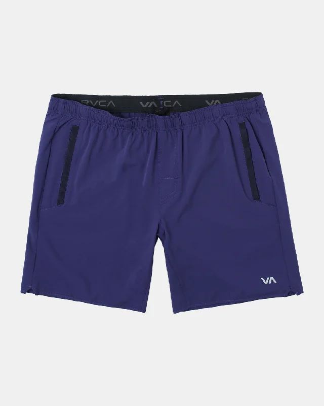 Men's flat - front chino shorts for semi - formal summer events   Yogger Stretch 17" Athletic Shorts - Purps