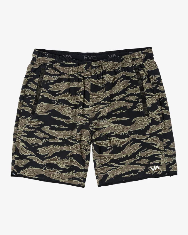 Men's checkered pattern wool shorts for a stylish winter layering option   Yogger Stretch 17" Athletic Shorts - Tiger Camo