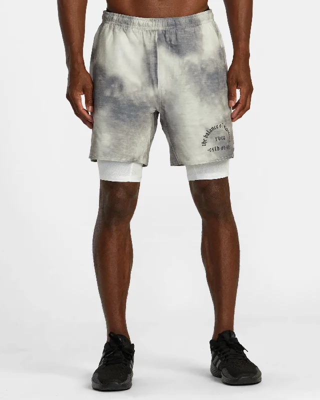 Men's pleated front twill shorts for a classic and sophisticated appearance   Yogger Train 2-In-1 17" Workout Shorts - Chalk Wash